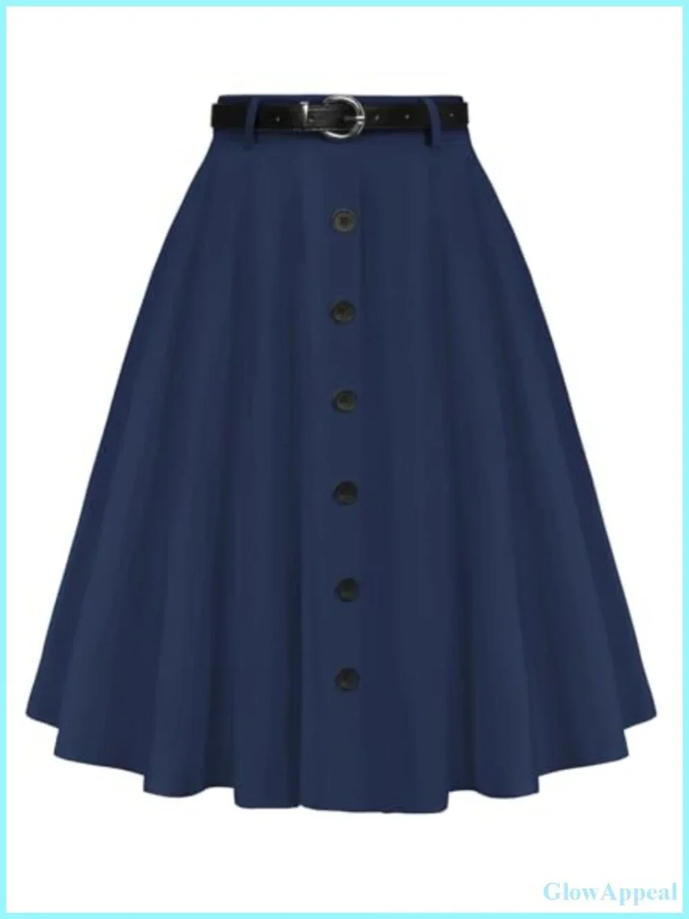 High Waist A-Line Midi Skirt with Pockets & Detachable Belt, 95% Polyester 5%